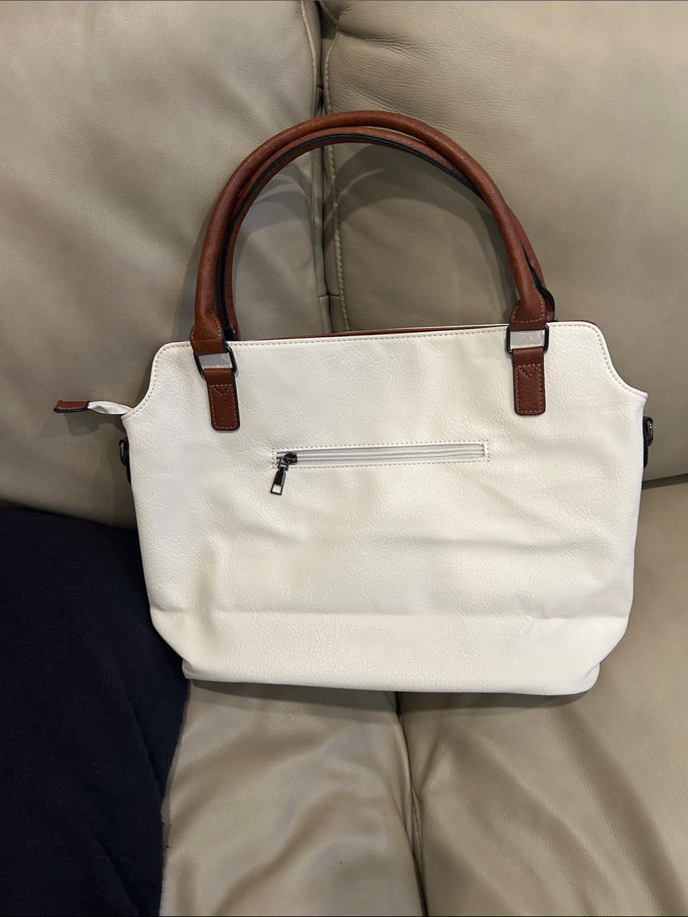 Classic White Tote with Brown Handles — Women's Shoulder Bag